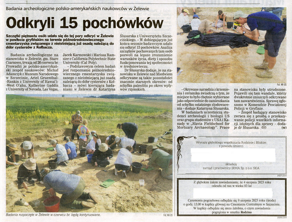 Polsko-amerykańskie badania archeologiczne w Żelewie (lato 2023 r.)