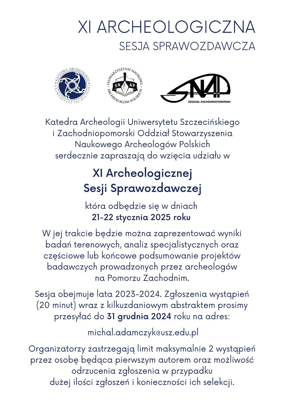 XI Archeologiczna Sesja Sprawozdawcza, 21-22.01.2025 r.