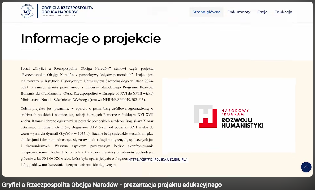Portal „Gryfici a Rzeczpospolita Obojga Narodów” (projekt Narodowego Programu Rozwoju Humanistyki)